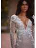 Long Sleeves Glitter Lace Tulle V Back Luxurious Wedding Dress Long Sleeves Glitter Lace Tulle V Back Luxurious Wedding Dress